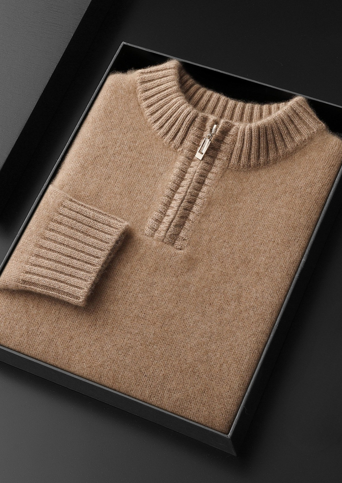 Pure Cashmere Light Beige Half Zip Sweater | Arventti