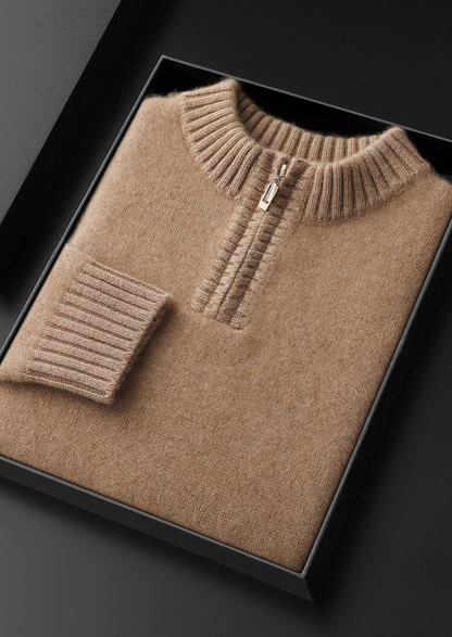Pure Cashmere Light Beige Half Zip Sweater | Arventti