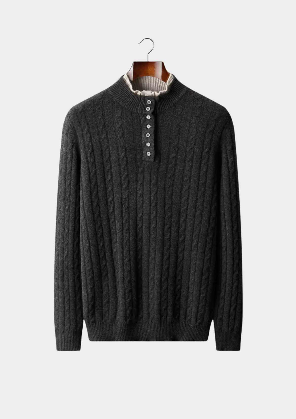 Pure Extra-Fine Merino Wool Cable Knit Henley Sweater | Arventti