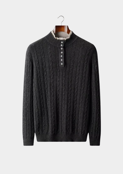Pure Extra-Fine Merino Wool Cable Knit Henley Sweater | Arventti