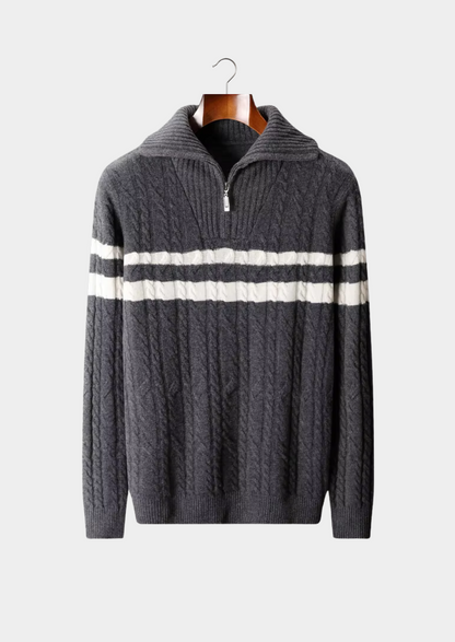 Pure Extra-Fine Merino Wool Striped Half-Zip Sweater | Arventti