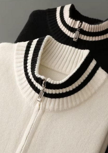 Pure Extra-Fine Merino Wool Two Tone Zip Cardigan | Arventti