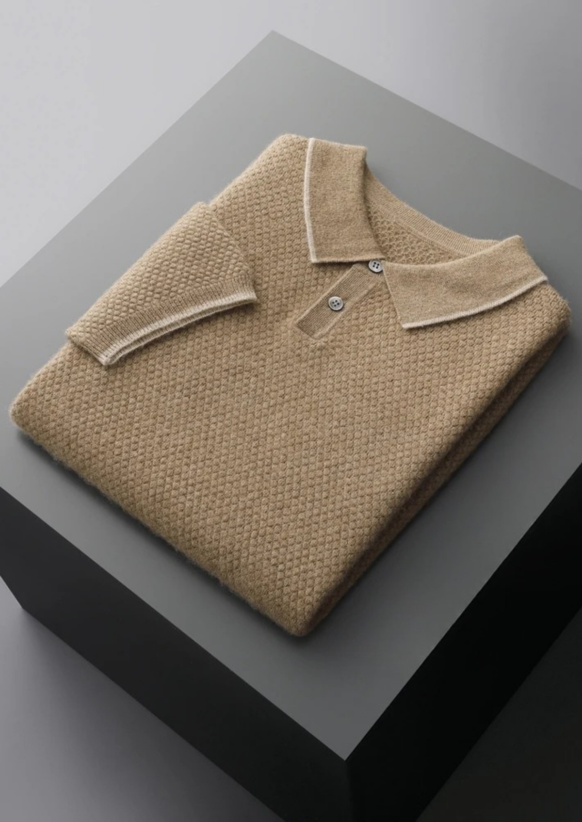 Premium Cashmere Beige Two-Tone Polo | Arventti