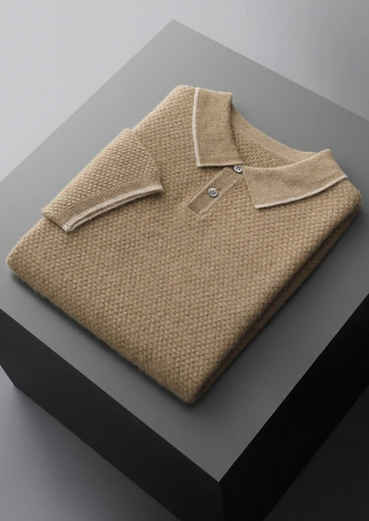 Premium Cashmere Beige Two-Tone Polo | Arventti