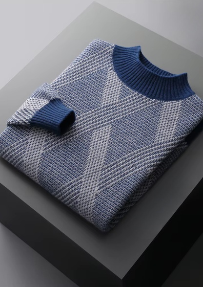 Pure Extra-Fine Merino Wool Two Tone Patterned Mockneck | Arventti