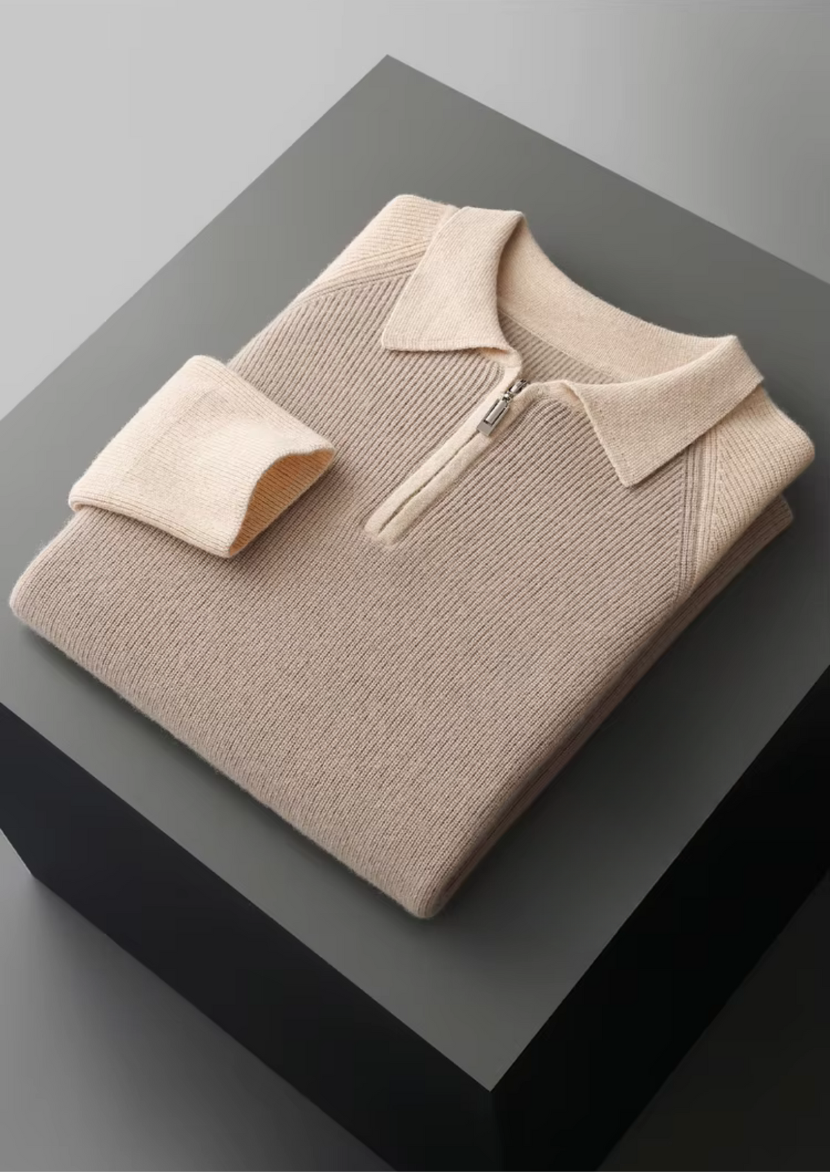 Pure Extra-Fine Merino Wool Two Tone Zipper Sweater Polo | Arventti
