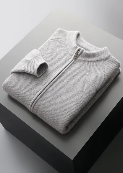 Pure Extra-Fine Merino Wool Ribbed Zip Cardigan | Arventti