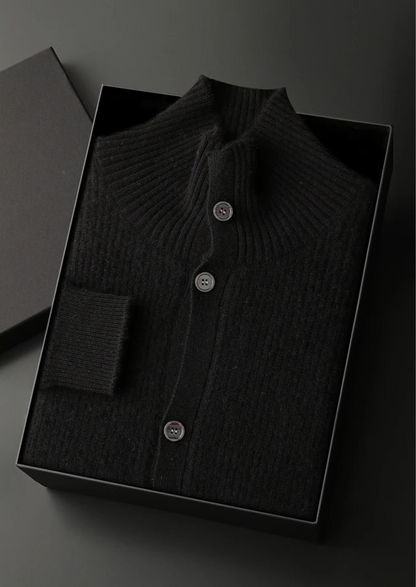Premium Cashmere Ribbed High Collar Cardigan | Arventti