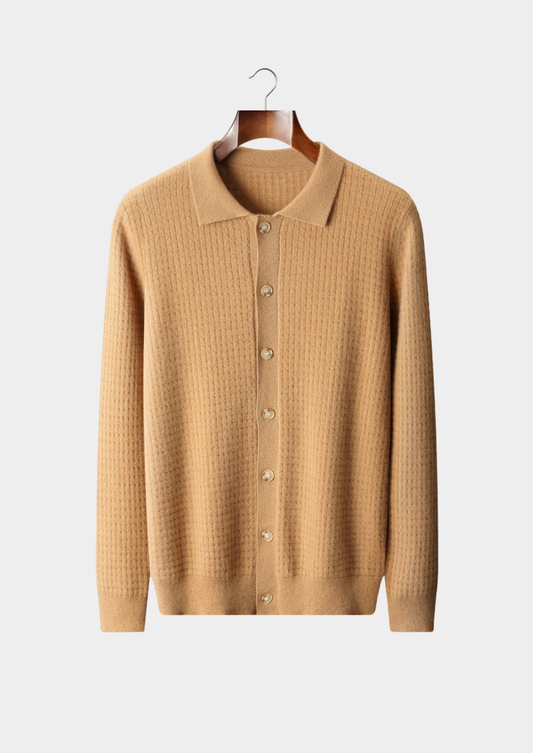 Pure Cashmere Caramel Textured Button Cardigan | Arventti