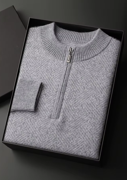 Premium Cashmere Patterned Half-Zip Sweater | Arventti