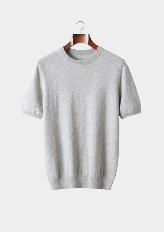 Premium Cashmere Classic Crewneck T-Shirt - Light Gray | Arventti