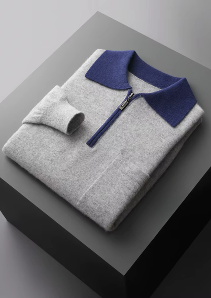 Premium Cashmere Two Tone Zipper Polo | Arventti