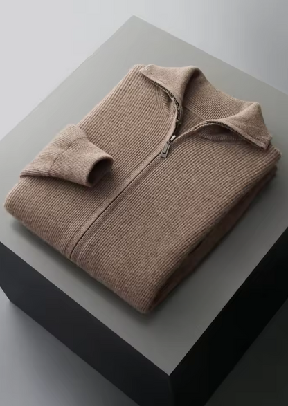 Pure Extra-Fine Merino Wool Ribbed Zipper Cardigan | Arventti