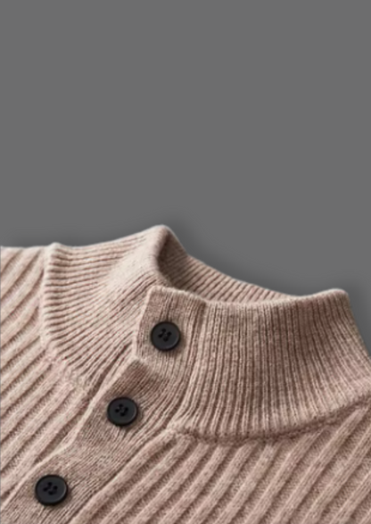 Pure Extra-Fine Merino Wool Ribbed Henley Sweater | Arventti