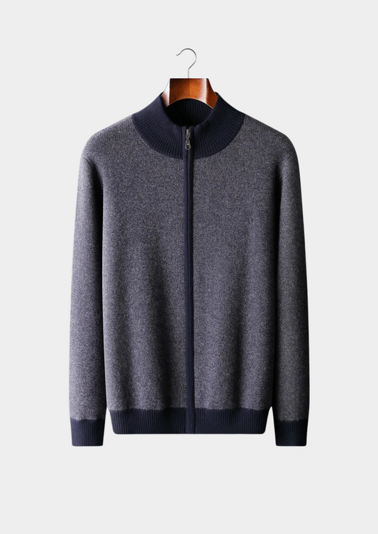 Premium Cashmere Jacquard Zip Cardigan | Arventti