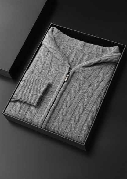 Premium Cashmere Cable Knit Zipper Hoodie | Arventti