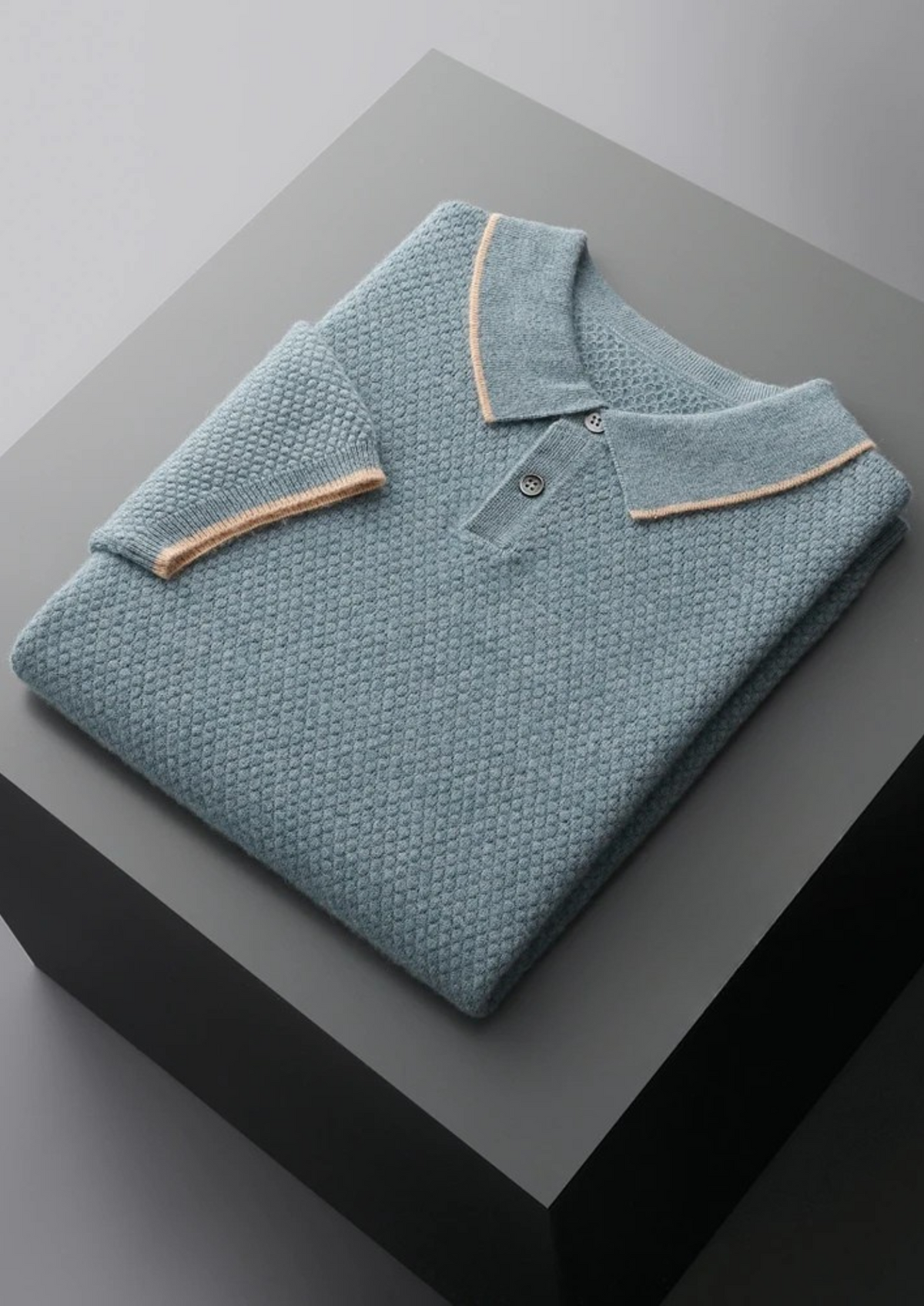 Premium Cashmere Sea Blue Two-Tone Polo | Arventti
