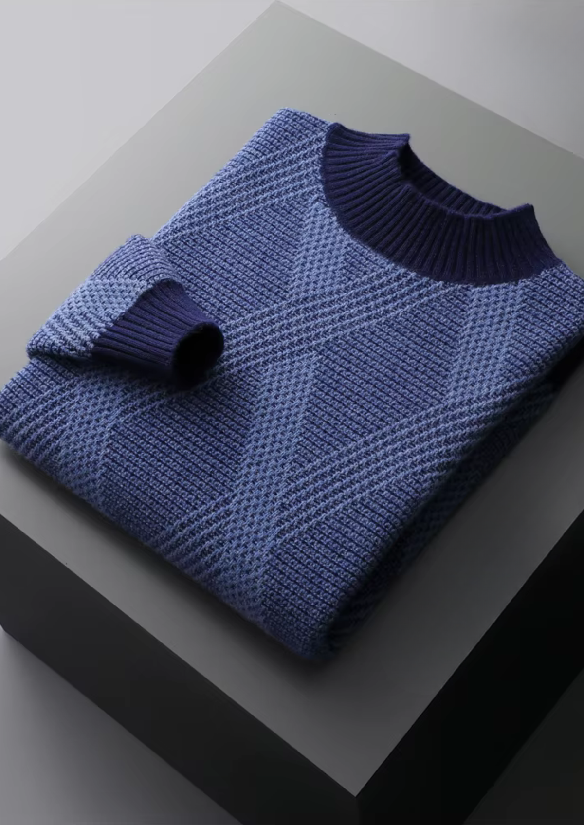 Pure Extra-Fine Merino Wool Two Tone Patterned Mockneck | Arventti