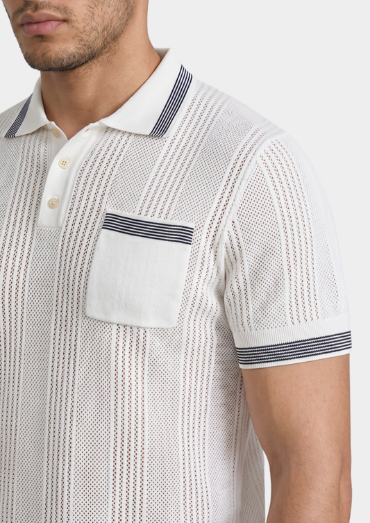 Leon White Open Knit Lightweight Polo | Arventti