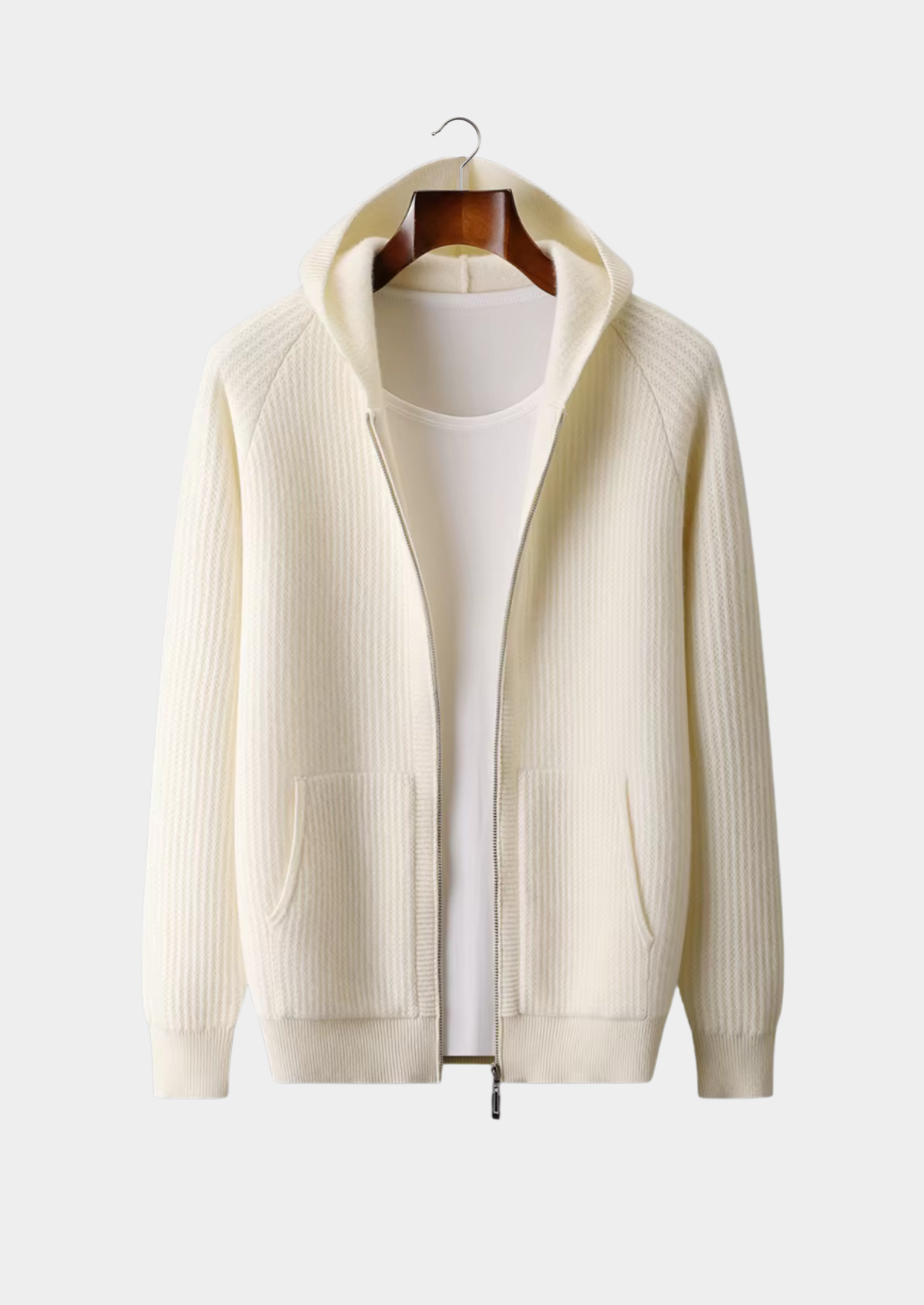 Pure Extra-Fine Merino Wool Ribbed Zipper Hoodie | Arventti