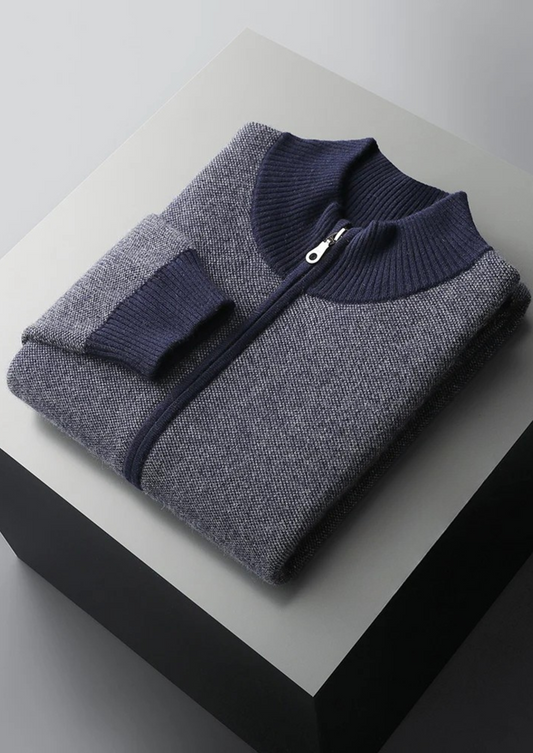 Premium Cashmere Jacquard Zip Cardigan | Arventti