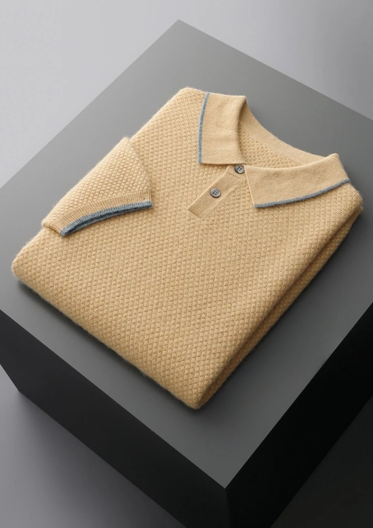 Premium Cashmere Mustard Two-Tone Polo | Arventti