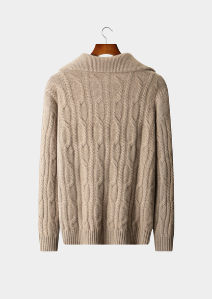 Pure Cashmere Beige Cable Half Zip Sweater | Arventti