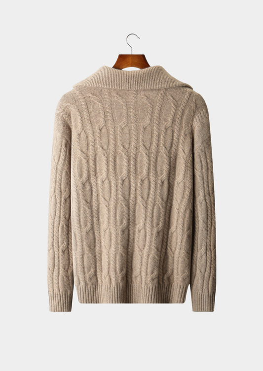 Pure Cashmere Beige Cable Half Zip Sweater | Arventti