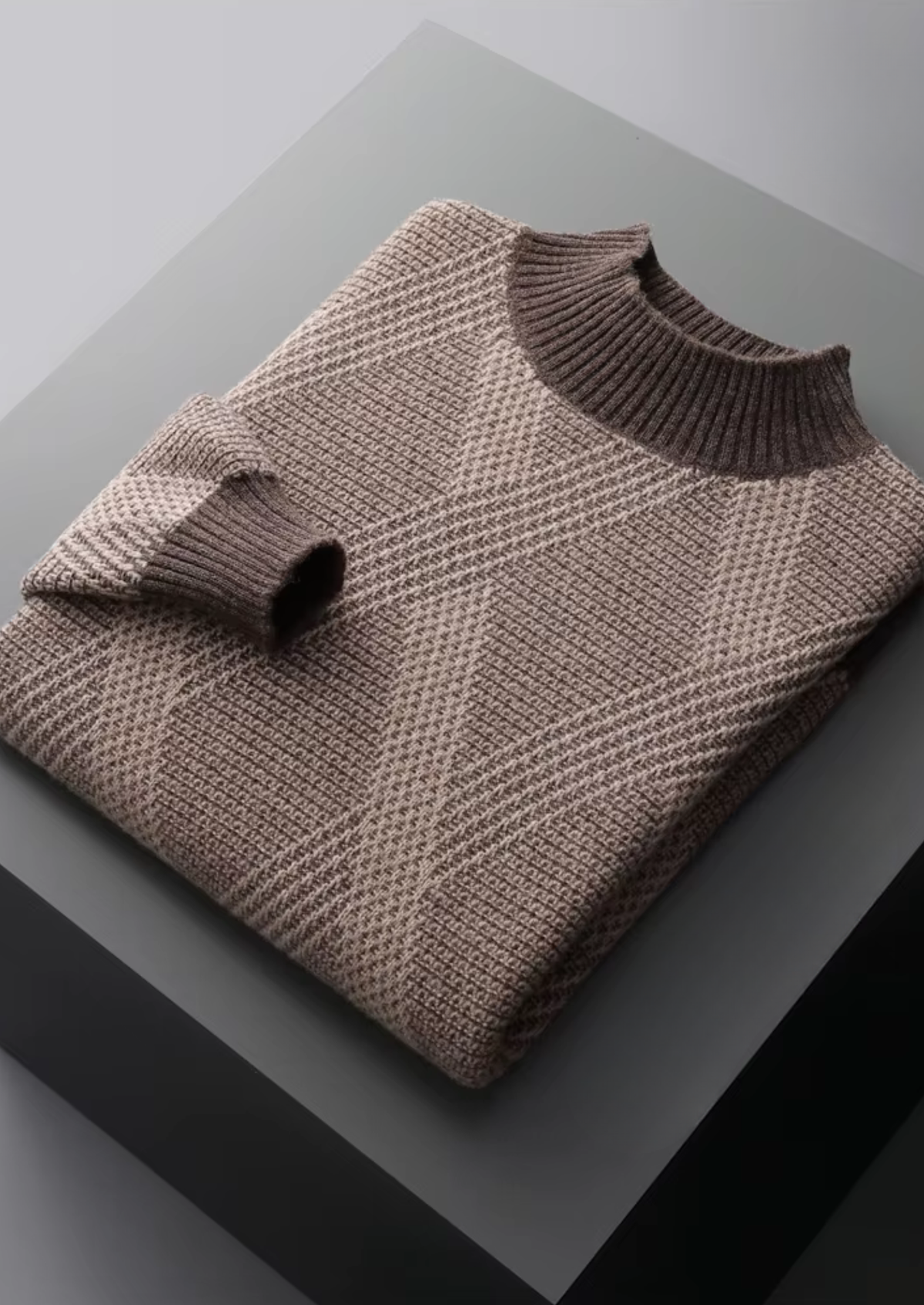 Pure Extra-Fine Merino Wool Two Tone Patterned Mockneck | Arventti