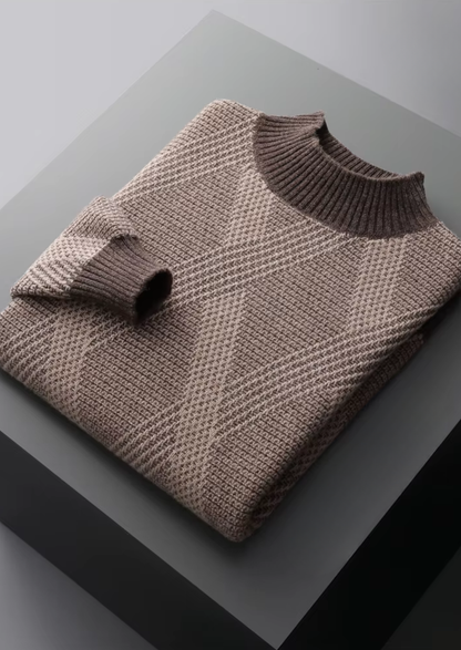 Pure Extra-Fine Merino Wool Two Tone Patterned Mockneck | Arventti
