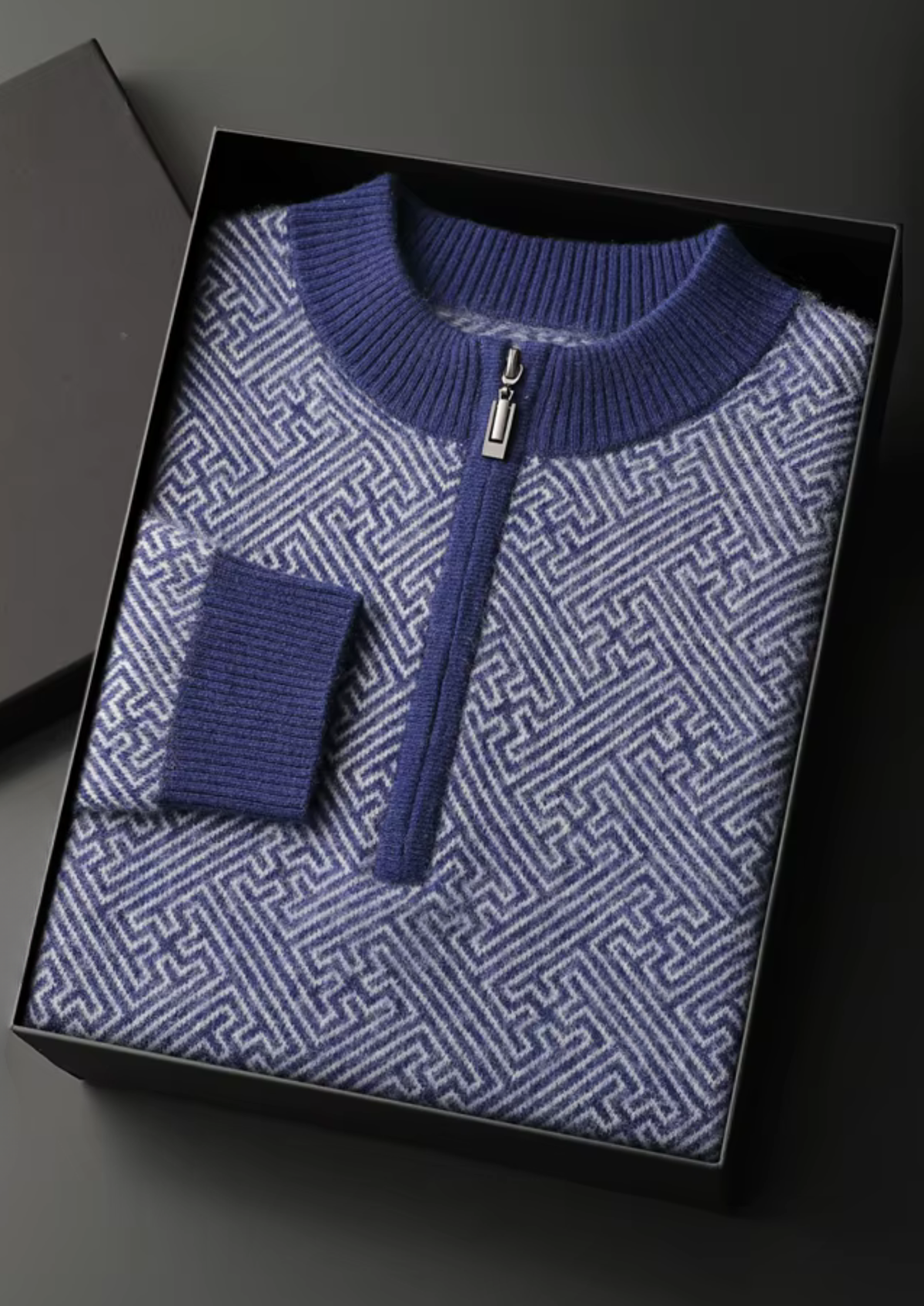 Premium Cashmere Patterned Half-Zip Sweater | Arventti