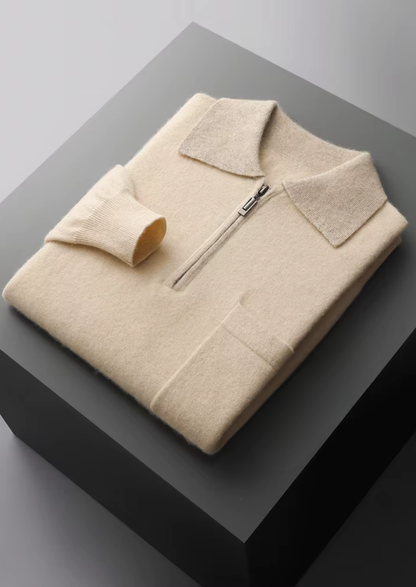 Premium Cashmere Two Tone Zipper Polo | Arventti