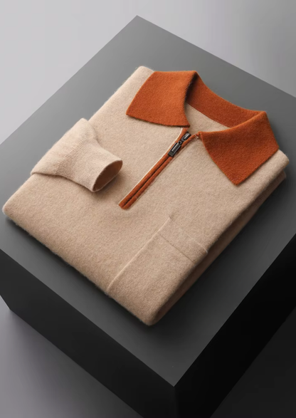 Premium Cashmere Two Tone Zipper Polo | Arventti