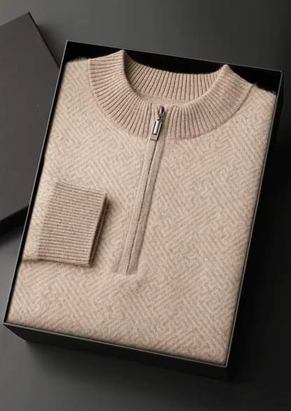 Premium Cashmere Patterned Half-Zip Sweater | Arventti