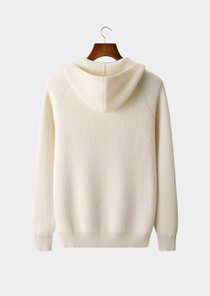 Pure Extra-Fine Merino Wool Ribbed Zipper Hoodie | Arventti