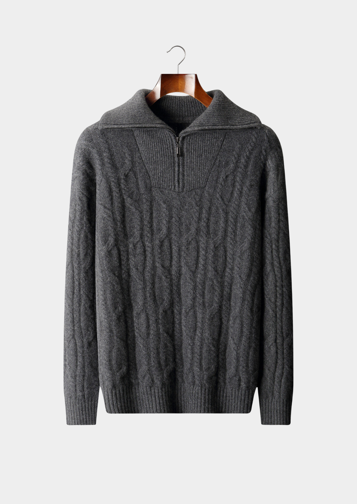 Pure Cashmere Dark Gray Cable Half Zip Sweater | Arventti