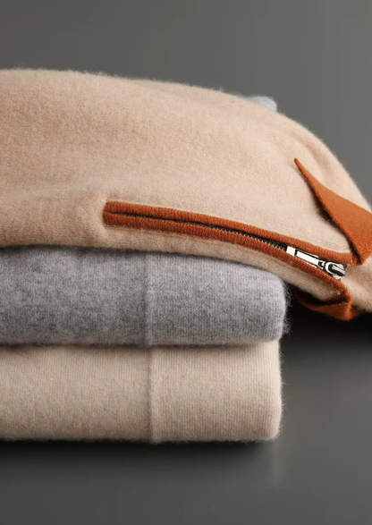 Premium Cashmere Two Tone Zipper Polo | Arventti