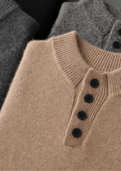 Pure Cashmere Beige Button Sweater | Arventti
