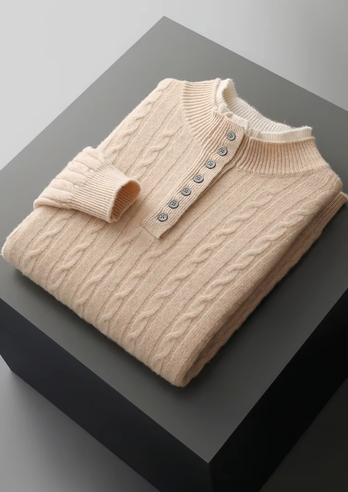 Pure Extra-Fine Merino Wool Cable Knit Henley Sweater | Arventti