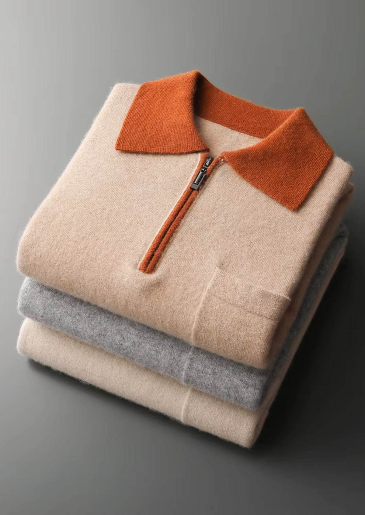 Premium Cashmere Two Tone Zipper Polo | Arventti