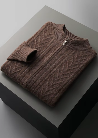 Pure Extra-Fine Merino Wool Patterned Zip Cardigan | Arventti