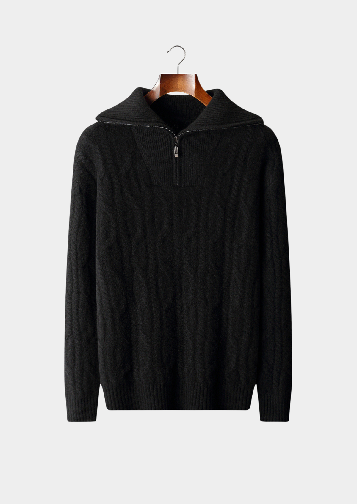 Pure Cashmere Black Cable Half Zip Sweater | Arventti