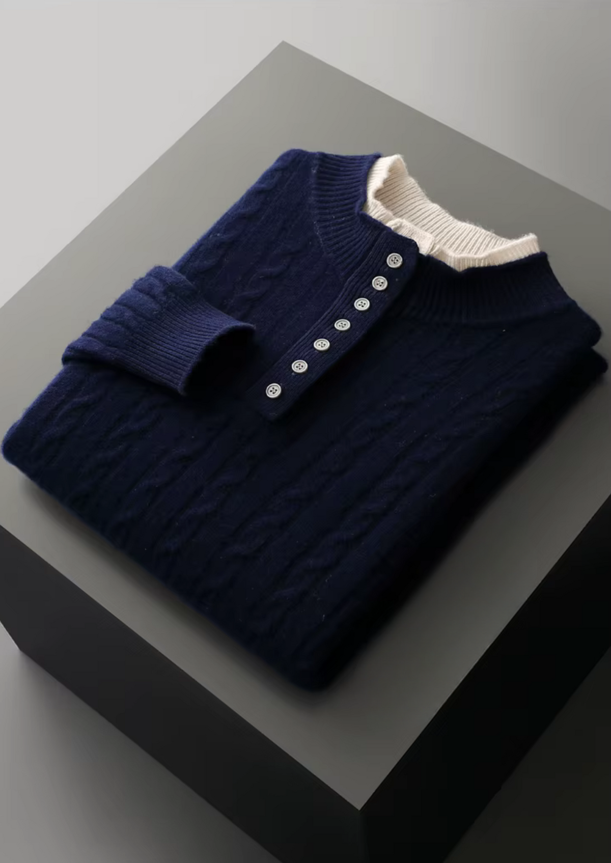 Pure Extra-Fine Merino Wool Cable Knit Henley Sweater | Arventti
