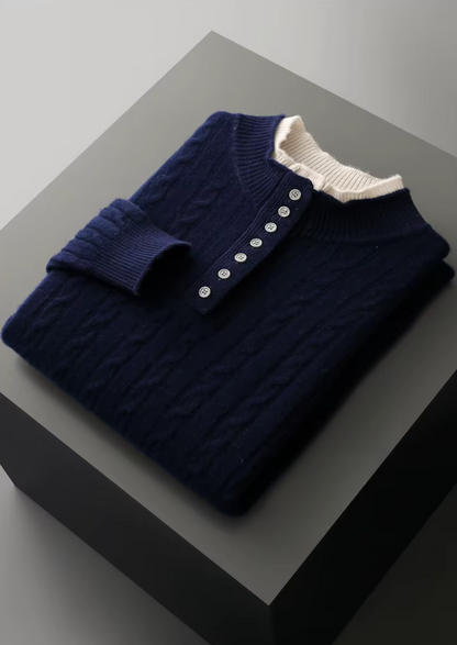 Pure Extra-Fine Merino Wool Cable Knit Henley Sweater | Arventti
