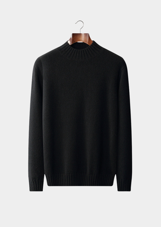 Pure Cashmere Black Mockneck Sweater | Arventti