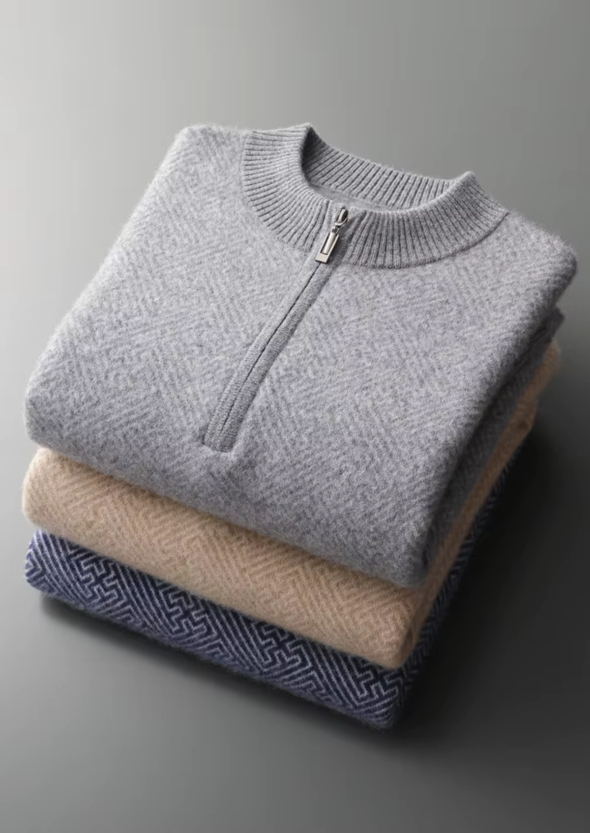 Premium Cashmere Patterned Half-Zip Sweater | Arventti