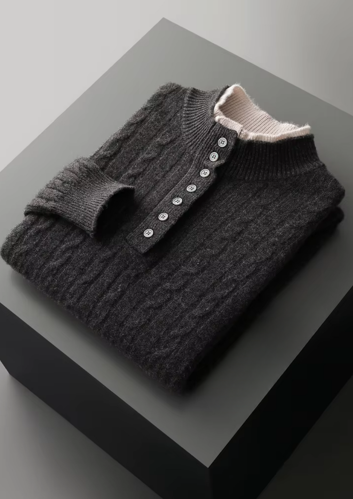 Pure Extra-Fine Merino Wool Cable Knit Henley Sweater | Arventti