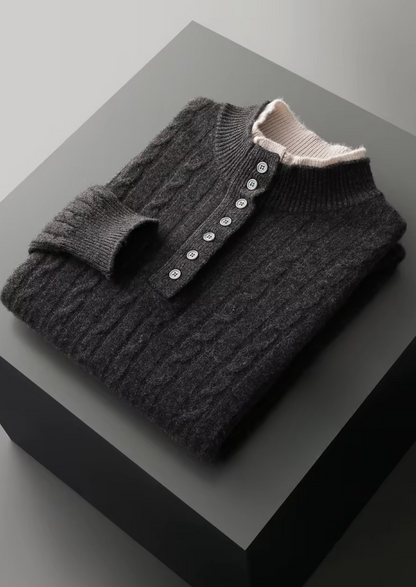Pure Extra-Fine Merino Wool Cable Knit Henley Sweater | Arventti