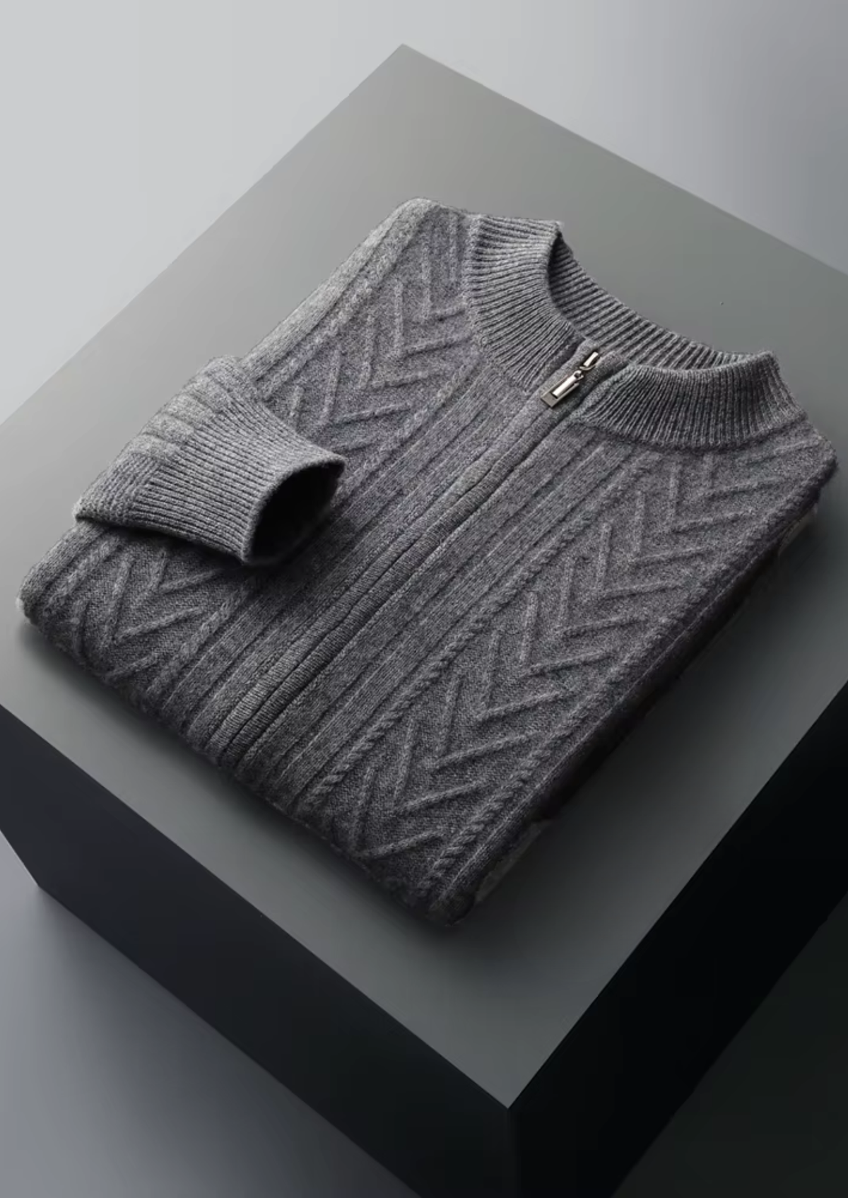 Pure Extra-Fine Merino Wool Patterned Zip Cardigan | Arventti
