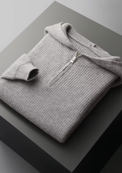 Pure Extra-Fine Merino Wool Half Zipper Hoodie | Arventti